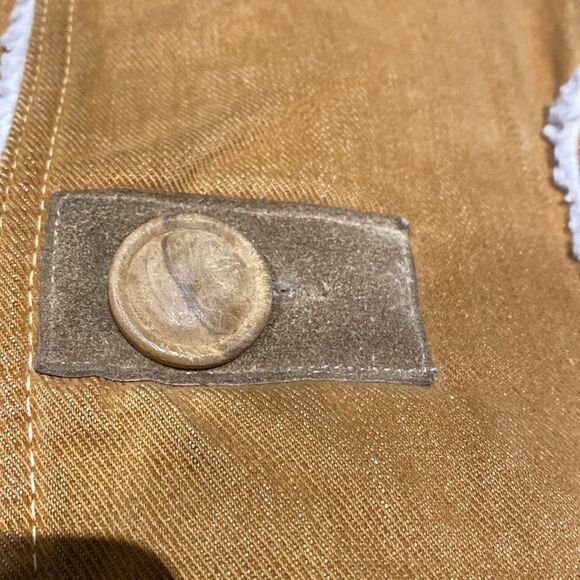 Vintage shearing lined men’s wood button jacket size M/L - Picture 9 of 12